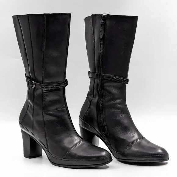 Clarks Shoes Clarks Artisan Women Black Leather Dressy Office Heel Ankle Boots Size 6 Poshmark